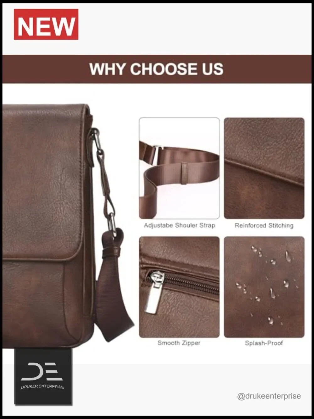 Vegan Leather Messenger Crossbody Bag for Men Small Shoulder Satchel Travel